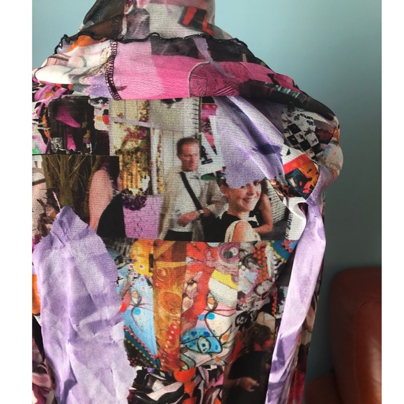 Simon Chang black and printed mesh overlay long sleeve dress EUC - Picture 9 of 16